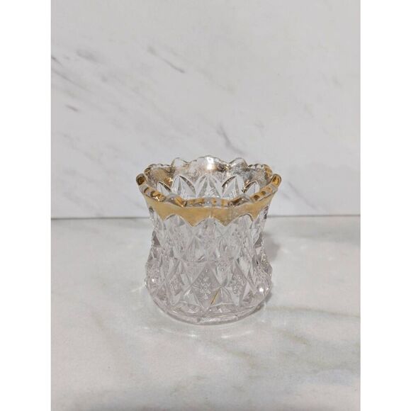 Heisey U.S. Vintage Glass Buzz Star Gold Cut Rim Toothpick Holder - Picture 1 of 6